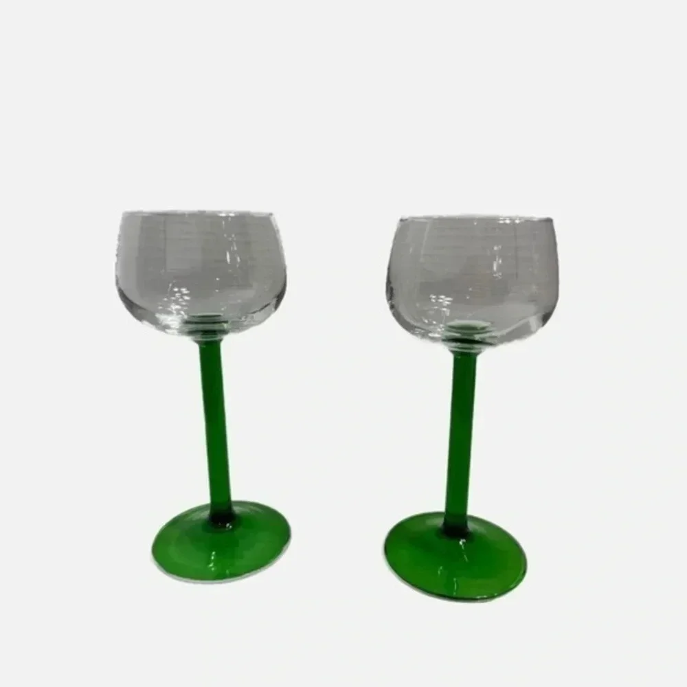 Luminarc Vintage Emerald Green Tall‎ Stem Wine Glasses France Set Of 2